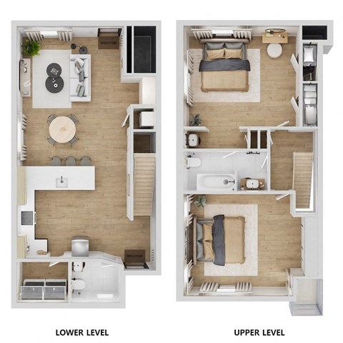 A diagram shows the layout of a two-level apartment.